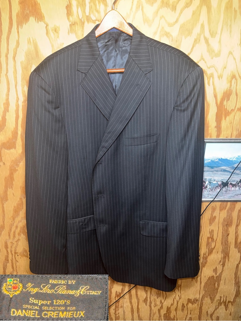 LORO PIANA Super 120 Daniel Cremieux Men 46R Sport Coat Black Stripe Wool Blazer
